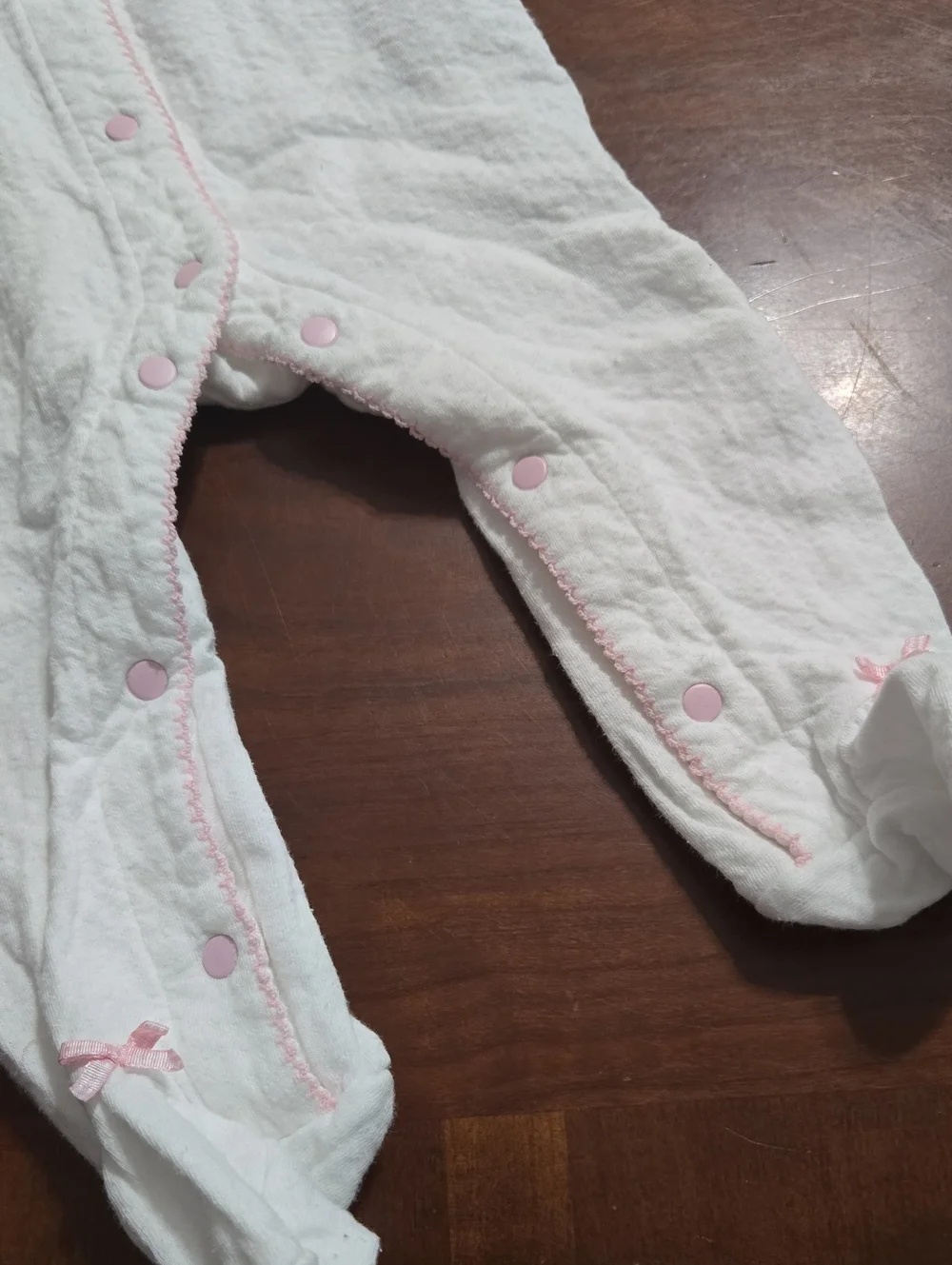 Vintage Carter's White One-Piece Footed Sleeper with Pink Trim